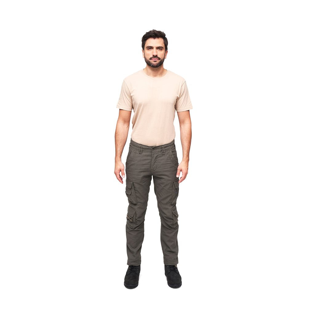 Pantalones cargo slim vintage verdes, algodón resistente