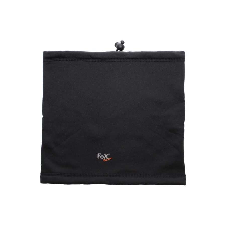 Braga de cuello softshell negra ajustable con cordón y tope, material 100% polyeter