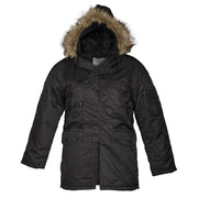 Chaqueta piloto US N-3B larga negra con capucha y forro interior
