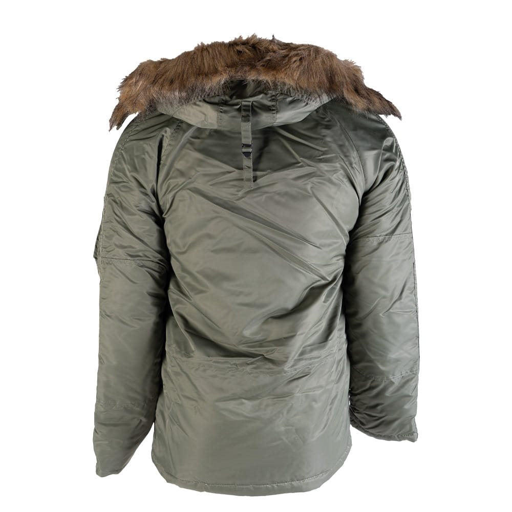 Chaqueta US N-3B piloto larga verde con forro, puños y bajo con ribete elástico y cremallera metálica