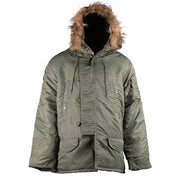 Chaqueta US N-3B piloto larga verde con forro, puños y bajo con ribete elástico y cremallera metálica