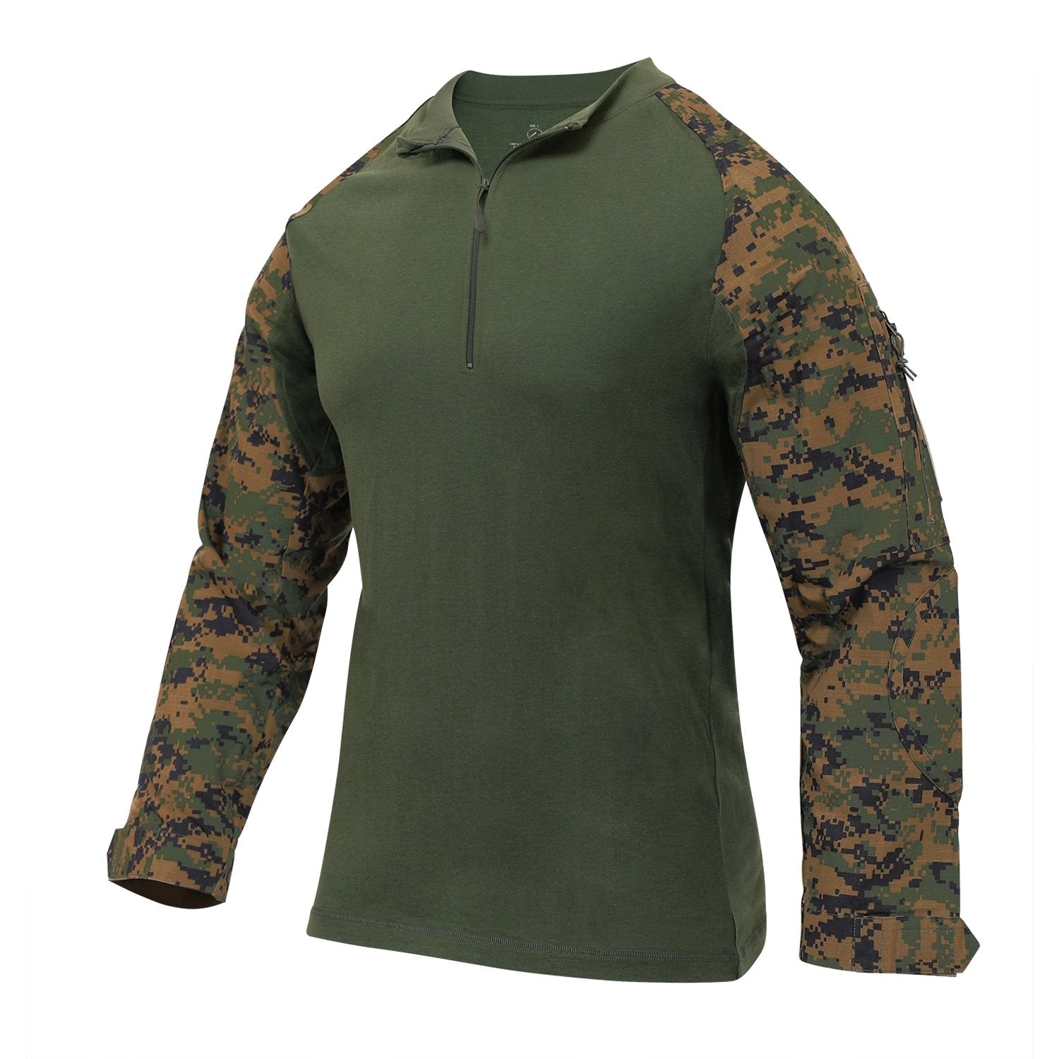 Camisa táctica Airsoft Woodland Rothco manga larga con cremallera y refuerzos en codos
