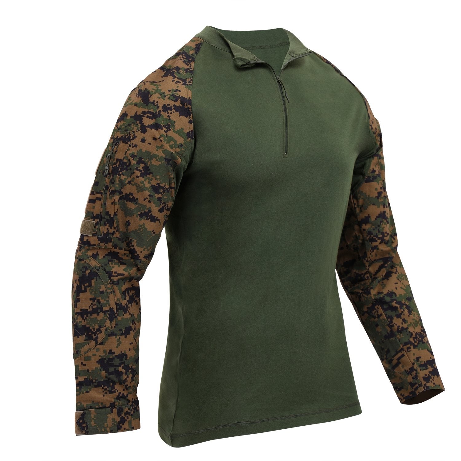 Camisa táctica Airsoft Woodland Rothco manga larga con cremallera y refuerzos en codos