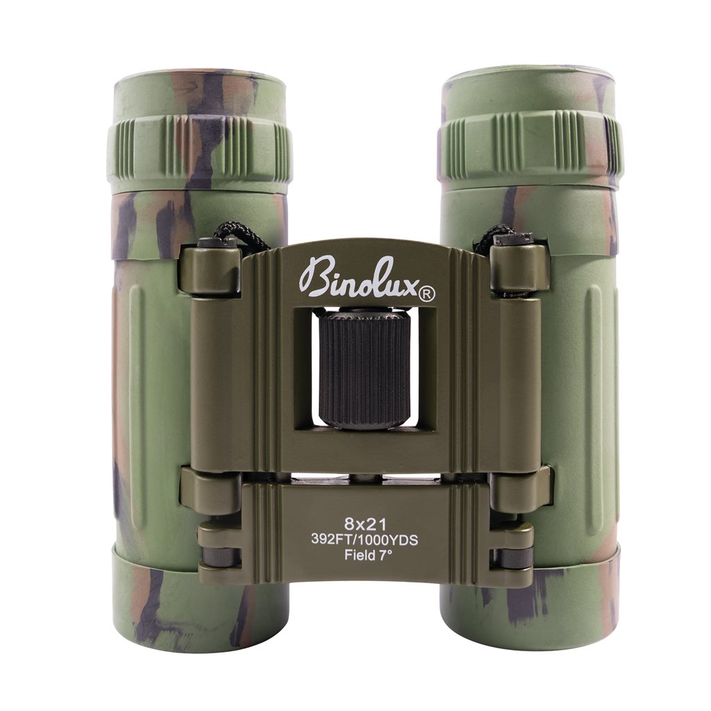 Prismáticos plegables 8x21 camuflaje WOODLAND, superficie de goma