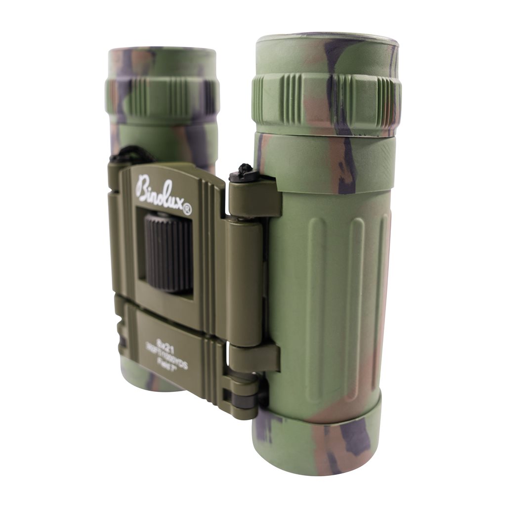 Prismáticos plegables 8x21 camuflaje WOODLAND, superficie de goma