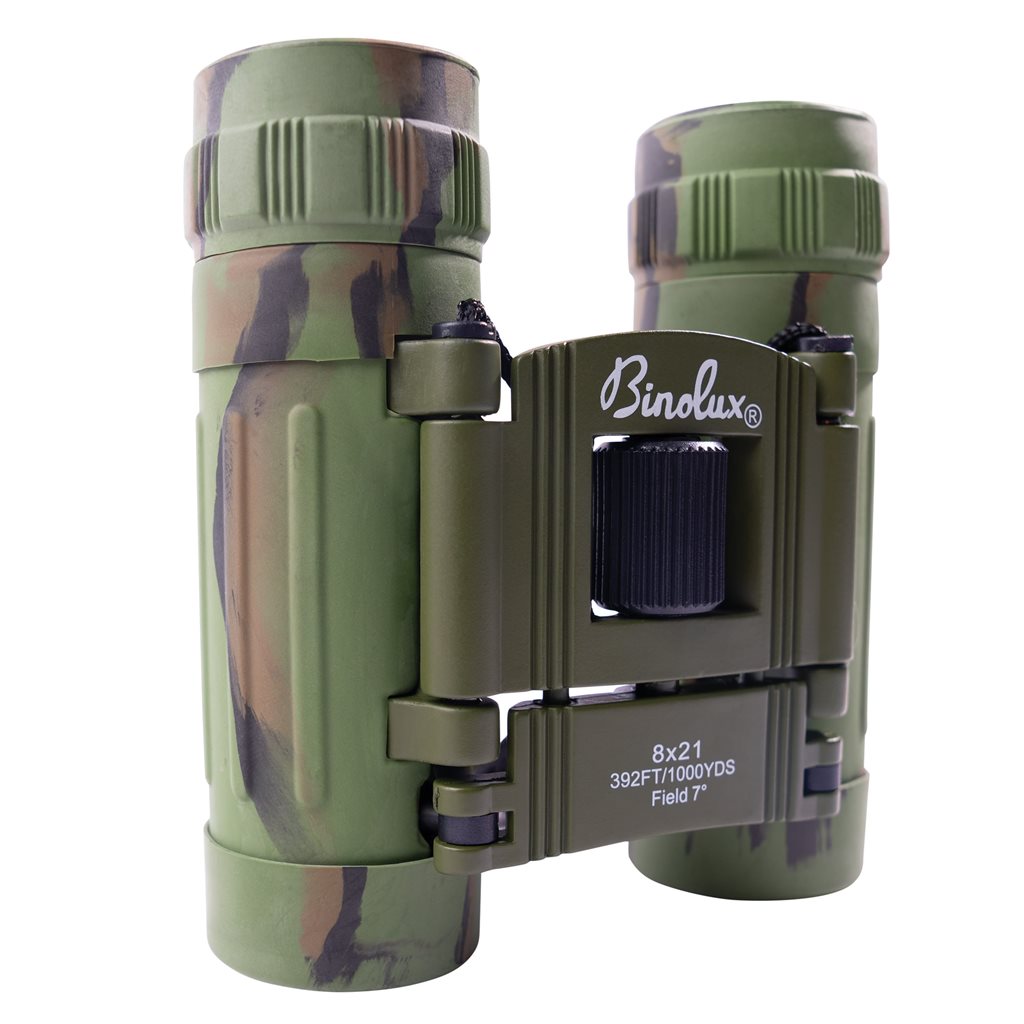 Prismáticos plegables 8x21 camuflaje WOODLAND, superficie de goma