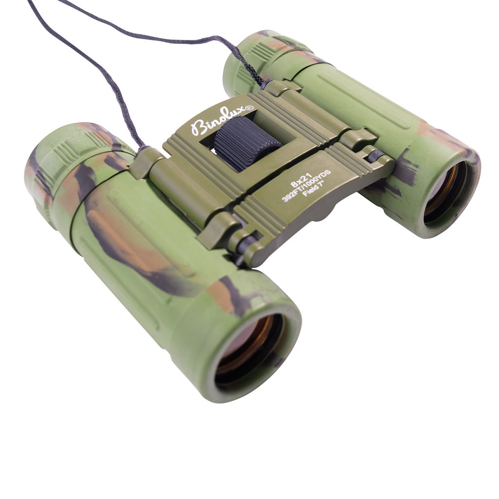 Prismáticos plegables 8x21 camuflaje WOODLAND, superficie de goma