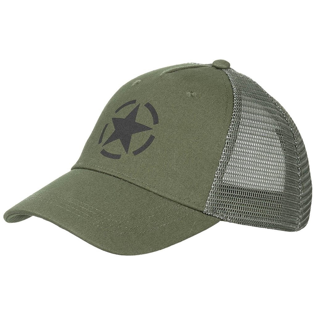Gorra Trucker Estrella Negra con malla trasera y estampado de estrella en frontal