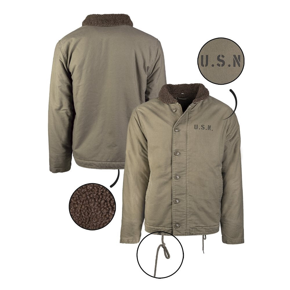 Chaqueta invernal réplica USN N-1 con cuello de pelo y bolsillos amplios
