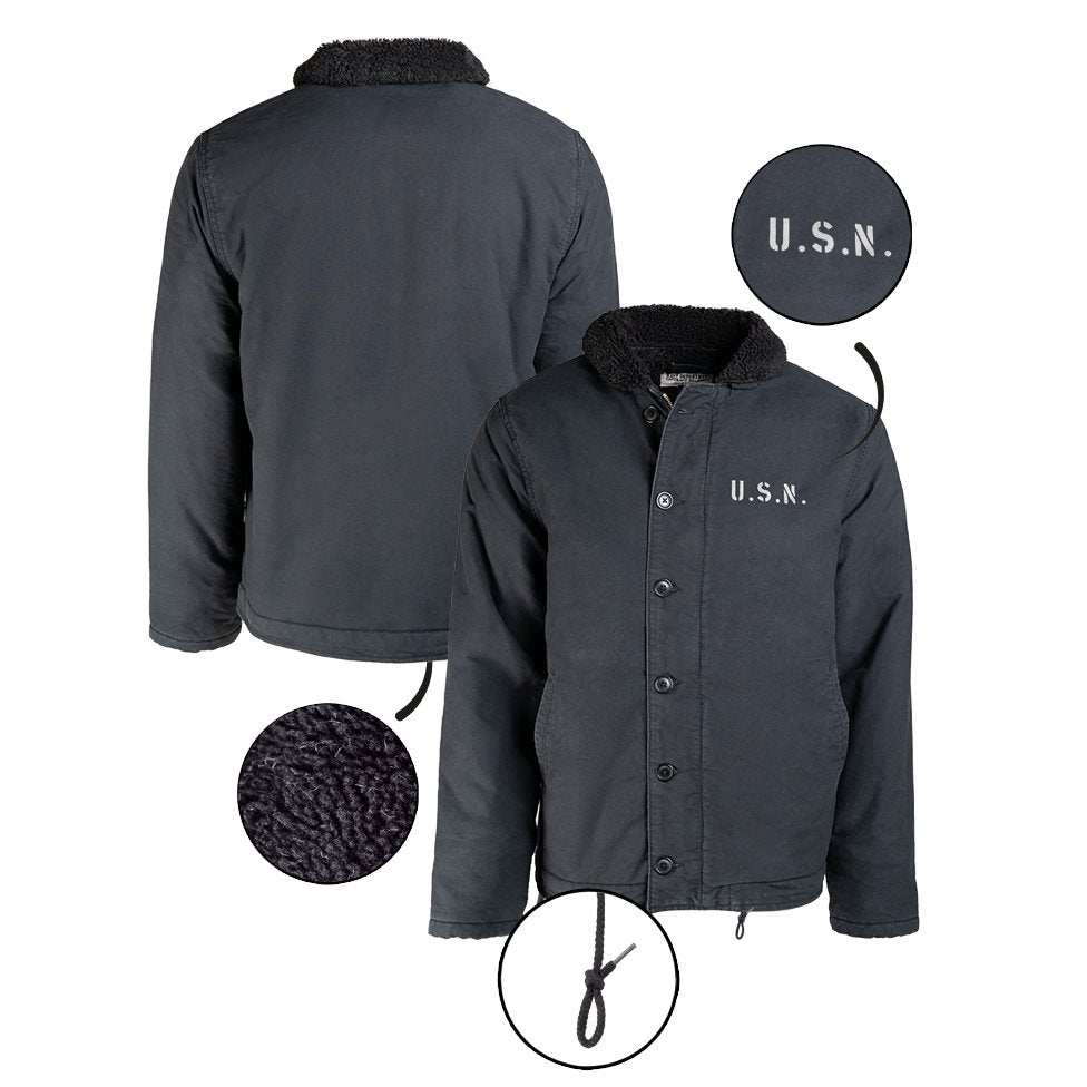 Chaqueta réplica USN N-1 de invierno con cuello de pelo suave y bolsillos amplios