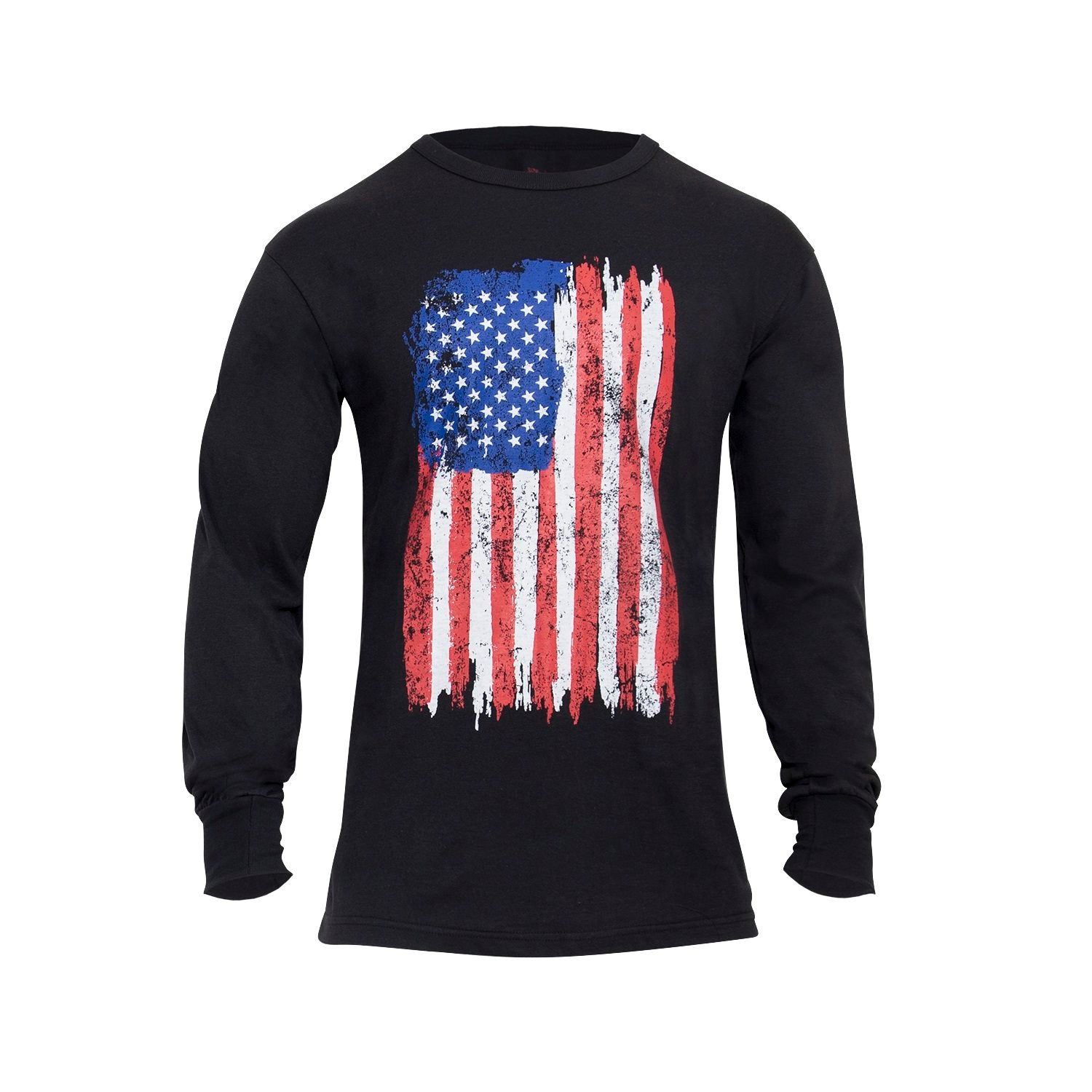 Camiseta negra con bandera de EE. UU. en el pecho y detalle en la manga