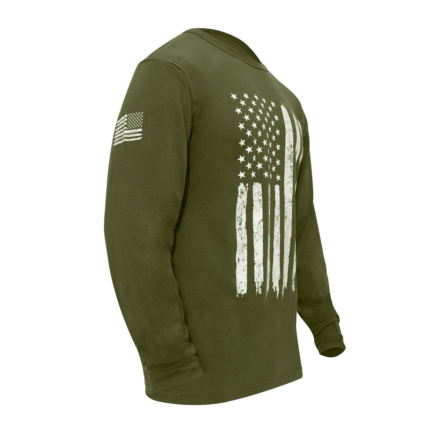 Camiseta verde con bandera de EE. UU. en el pecho y detalle en la manga