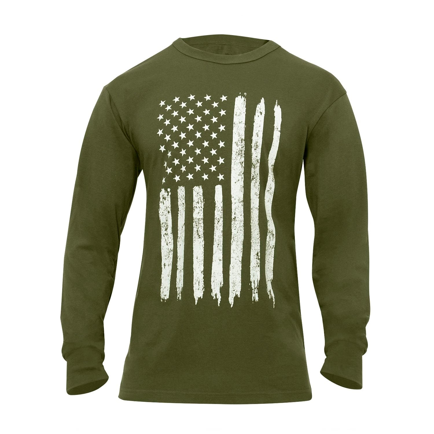 Camiseta verde con bandera de EE. UU. en el pecho y detalle en la manga
