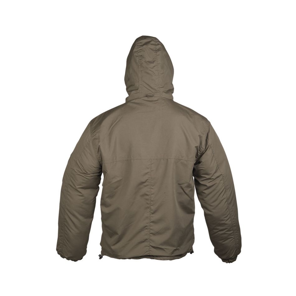 Anorak acolchado verde con capucha y forro polar, cremallera parcial