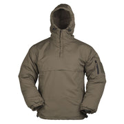 Anorak acolchado verde con capucha y forro polar, cremallera parcial