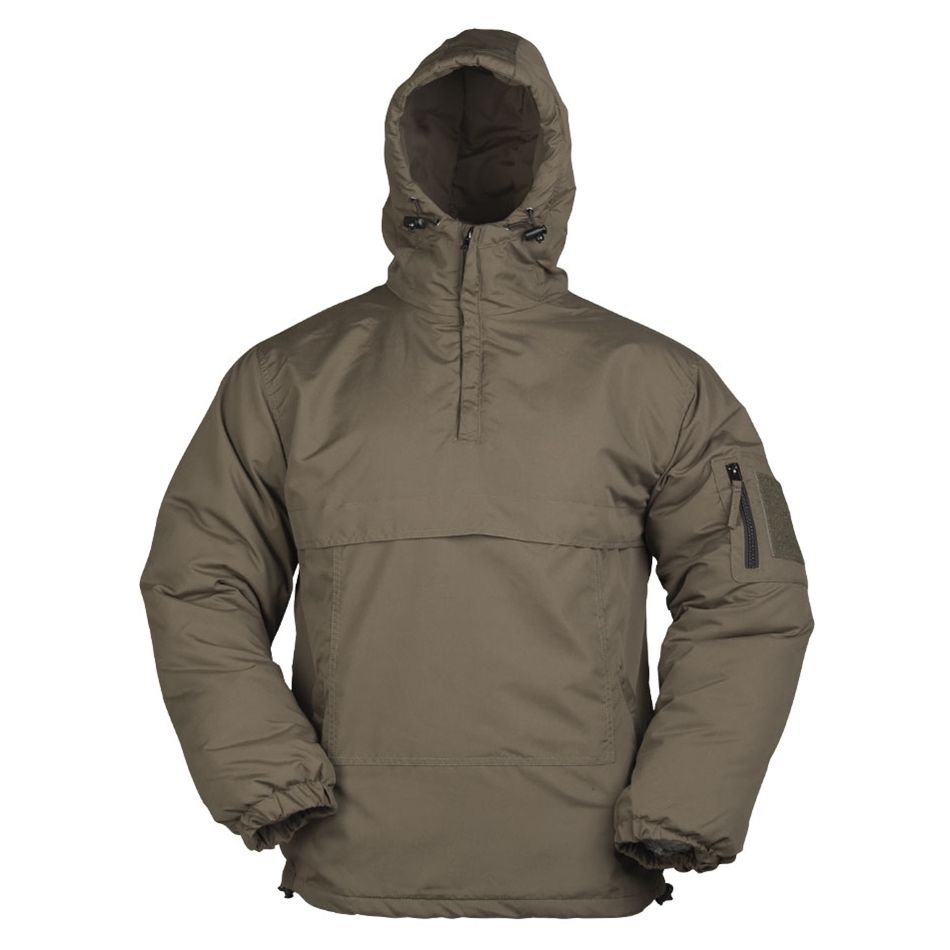 Anorak acolchado verde con capucha y forro polar, cremallera parcial
