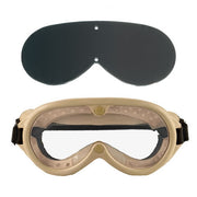 Gafas tácticas US M44 Kaki en caja con lentes claras y ahumadas, montura con espuma y correa ajustable