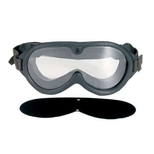 Gafas tácticas US M44 Kaki en caja con lentes claras y ahumadas, montura con espuma y correa ajustable