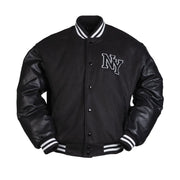 Chaqueta bomber NY baseball negra bicolor con emblema bordado y bolsillos