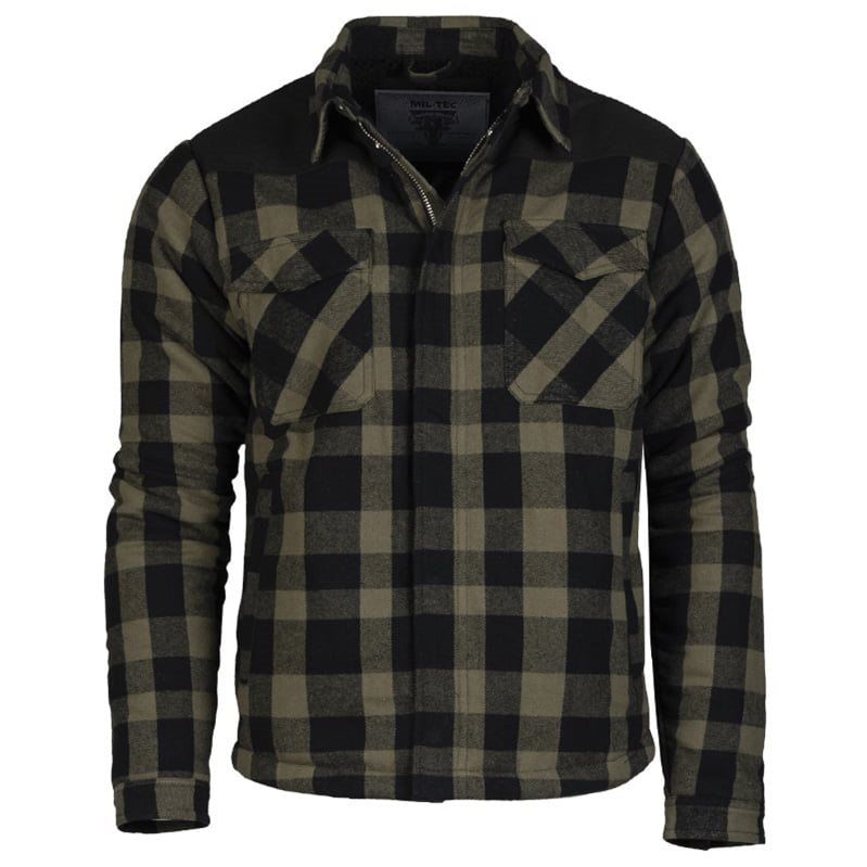 Camisa LUMBER acolchada negra y verde a cuadros con cremallera y bolsillos