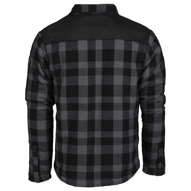 Camisa Lumber forrada con cremallera en negro y gris, hombreras reforzadas con Cordura y varios bolsillos