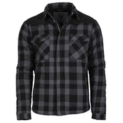 Camisa Lumber forrada con cremallera en negro y gris, hombreras reforzadas con Cordura y varios bolsillos
