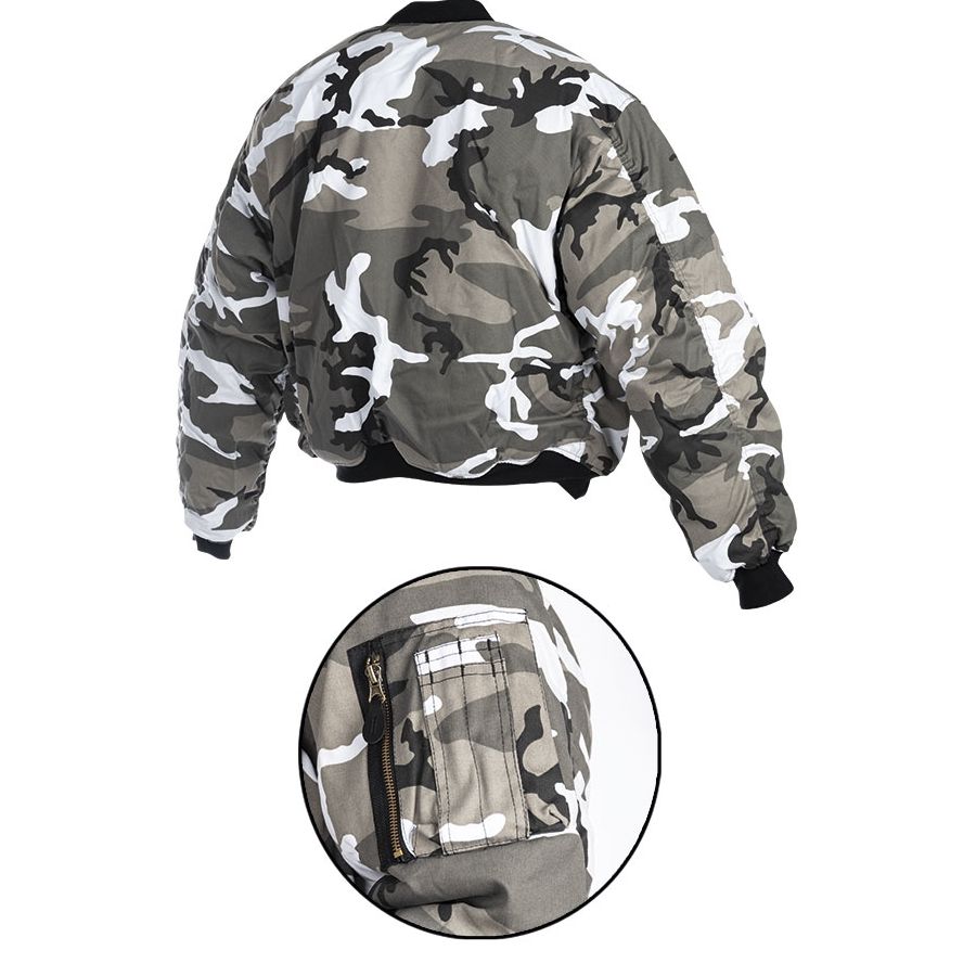 Chaqueta Bomber US MA1® METRO - URBAN, vista frontal con cierre de cremallera y bolsillos exteriores e interiores