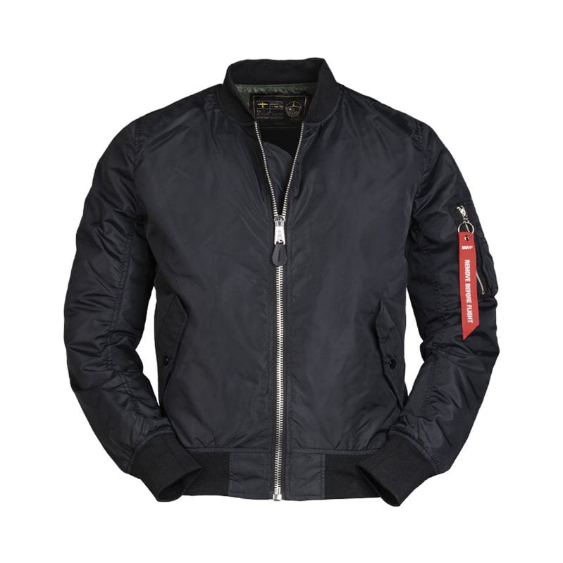 Bomber MA1 Summer negra, cazadora ligera con cremallera y 5 bolsillos