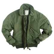 Chaqueta bomber piloto CWU BASIC verde oliva con bolsillos y cremallera de latón