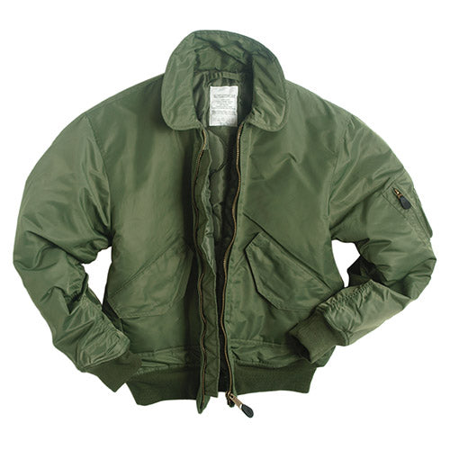 Chaqueta bomber piloto CWU BASIC verde oliva con bolsillos y cremallera de latón