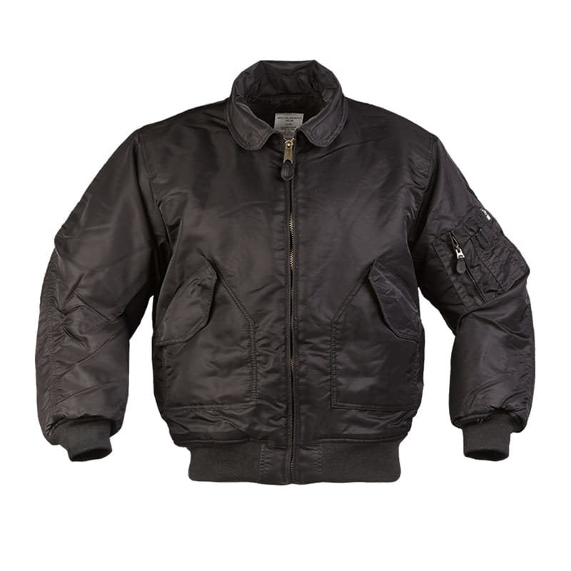Chaqueta bomber piloto CWU BASIC negra con cremallera de latón y bolsillo en la manga