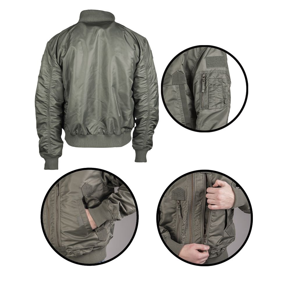 Chaqueta piloto U Tactical verde con cierre metálico YKK y seis bolsillos