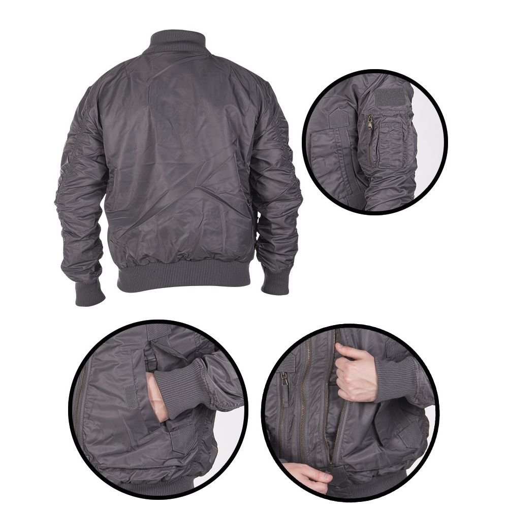 Chaqueta piloto US TACTICA gris, nylon resistente, cierre YKK y seis bolsillos