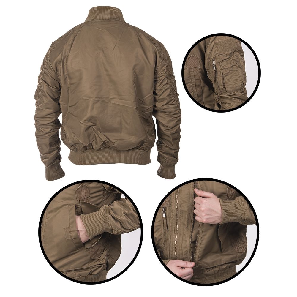 Chaqueta piloto U Tactical Coyote en nylon con cierre YKK y seis bolsillos