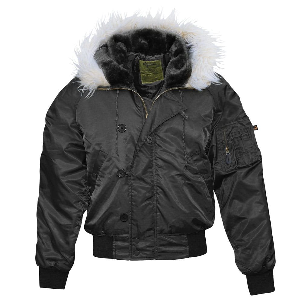Chaqueta piloto Aljaška N-2B negra con capucha