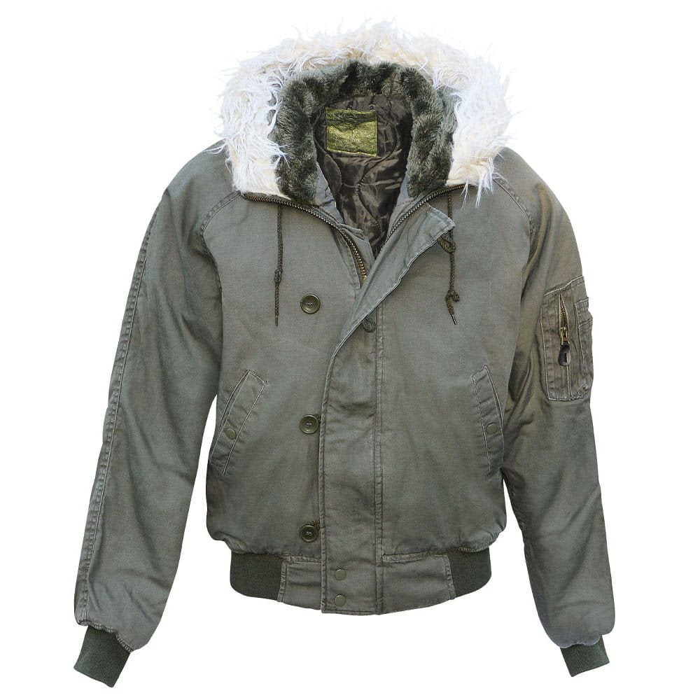 Chaqueta piloto Aljaška N-2B VAGE con capucha ZEENÁ, vista frontal del modelo