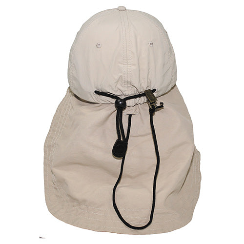 Gorra Sahara verde con protección de cuello y faldón protector, ajuste mediante cordón