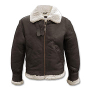 Chaqueta de cuero US Bomber B3 marrón con cuello y forro de piel