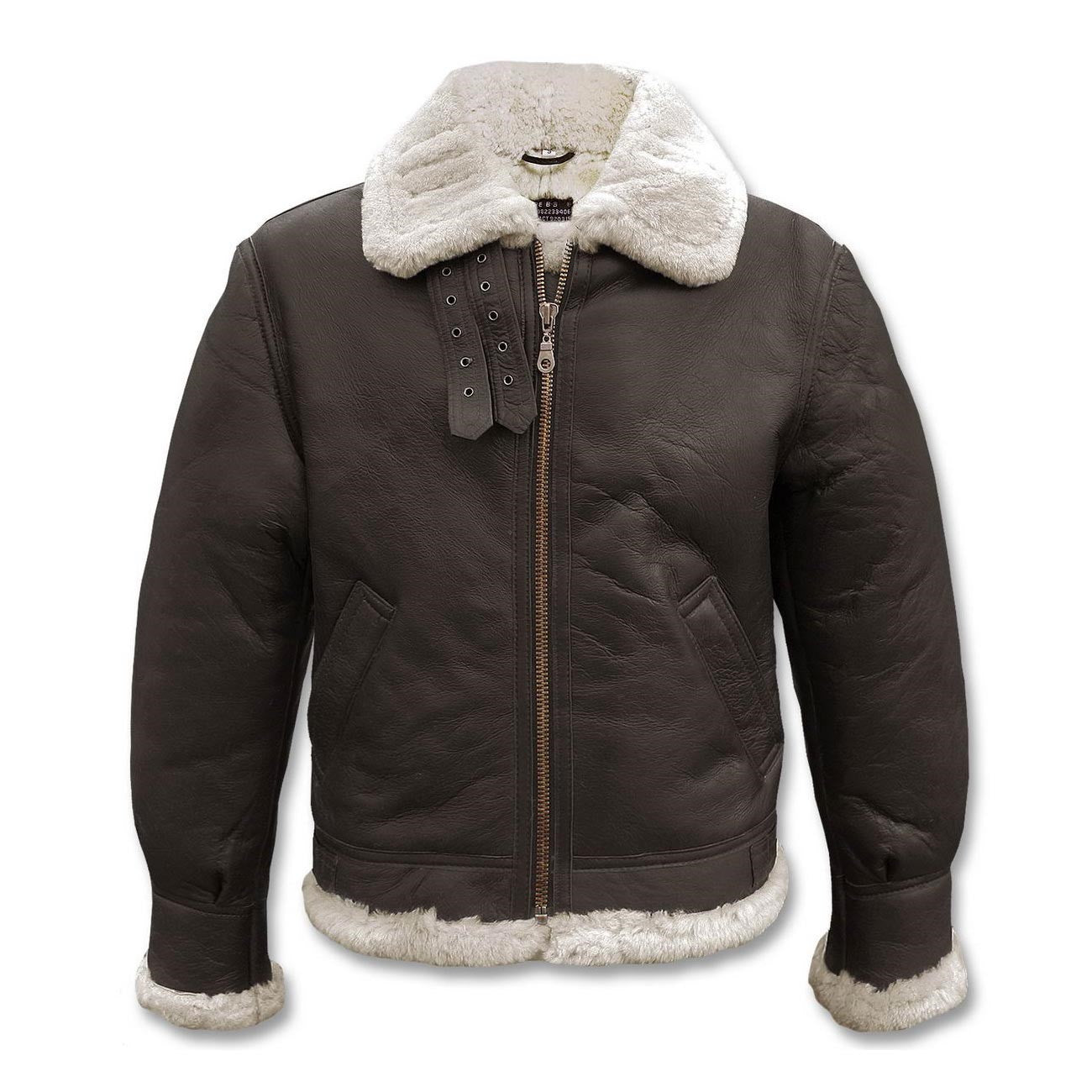Chaqueta de cuero US Bomber B3 marrón con cuello y forro de piel
