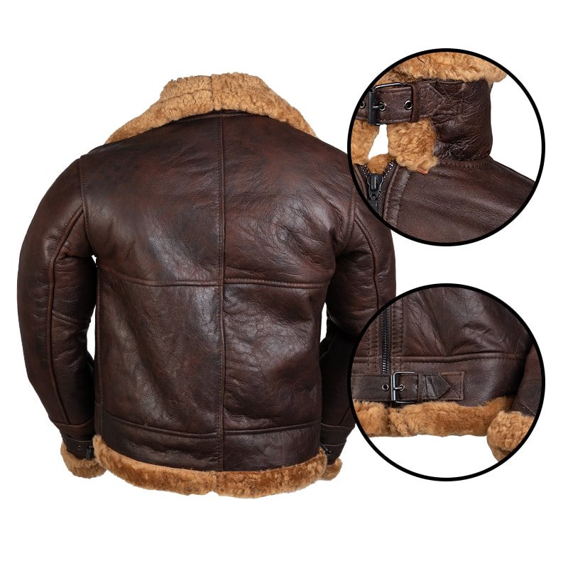Chaqueta de cuero US B46 Sheepskin marrón con forro interior de piel de cordero