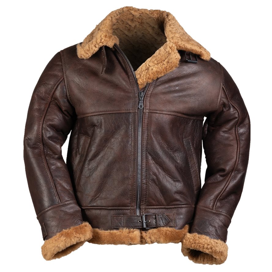 Chaqueta de cuero US B46 Sheepskin marrón con forro interior de piel de cordero