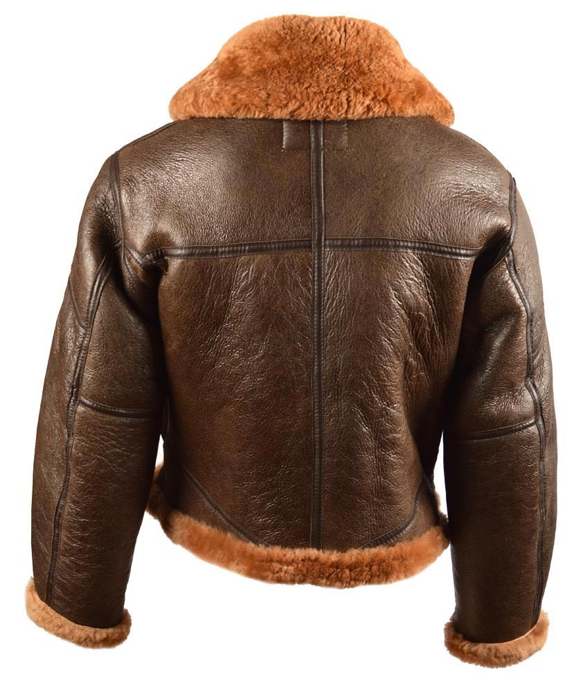 Chaqueta bomber de cuero RAF UK marrón con cuello y forro de pelo (10451009)