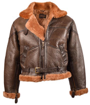 Chaqueta bomber de cuero RAF UK marrón con cuello y forro de pelo (10451009)
