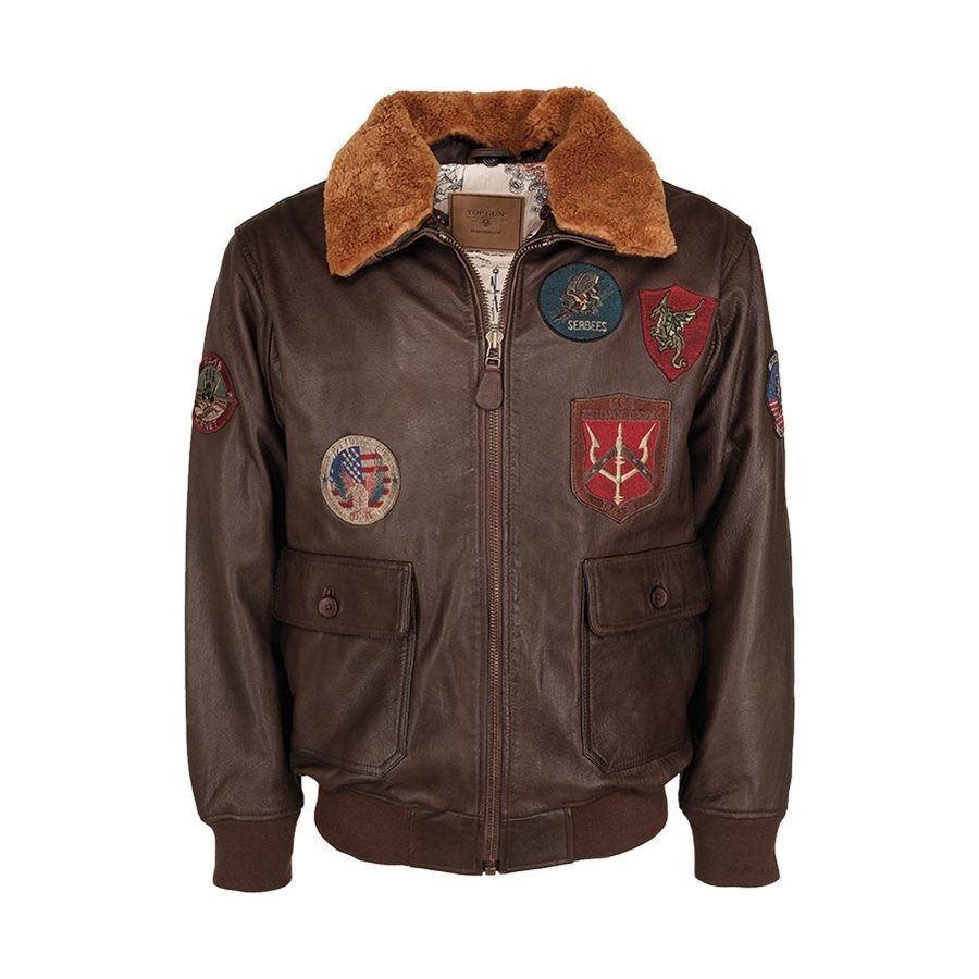 Chaqueta piloto de cuero TOP GUN negra MIL-TEC en piel de cordero con cuatro bolsillos