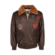 Chaqueta piloto de cuero TOP GUN marrón de piel de cordero con forro y cuatro bolsillos