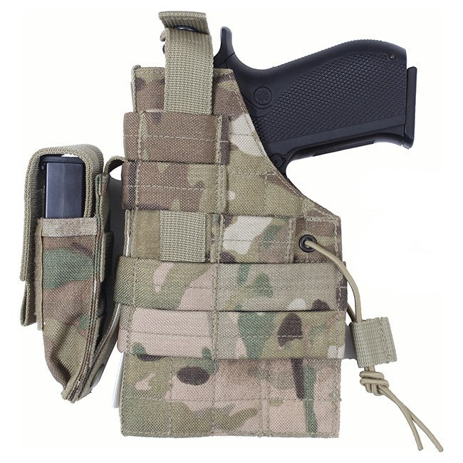 Funda de pistola ambidiestra MOLLE con correa elástica y bolsillo para cargador