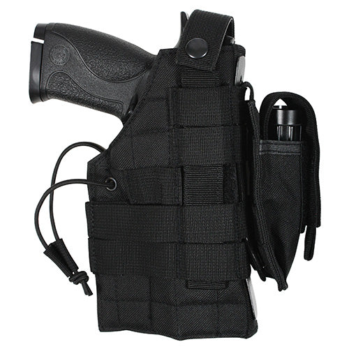 Funda para pistola MOLLE negra reversible con bolsillo para cargador y correas MOLLE