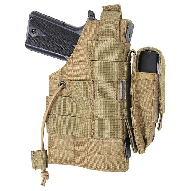 Funda para pistola MOLLE negra reversible con bolsillo para cargador y correas MOLLE