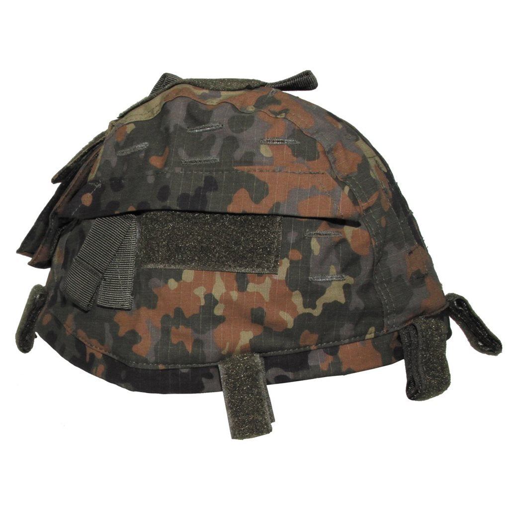 Funda para casco MFH Flecktarn con tiras de velcro y ojales para camuflaje