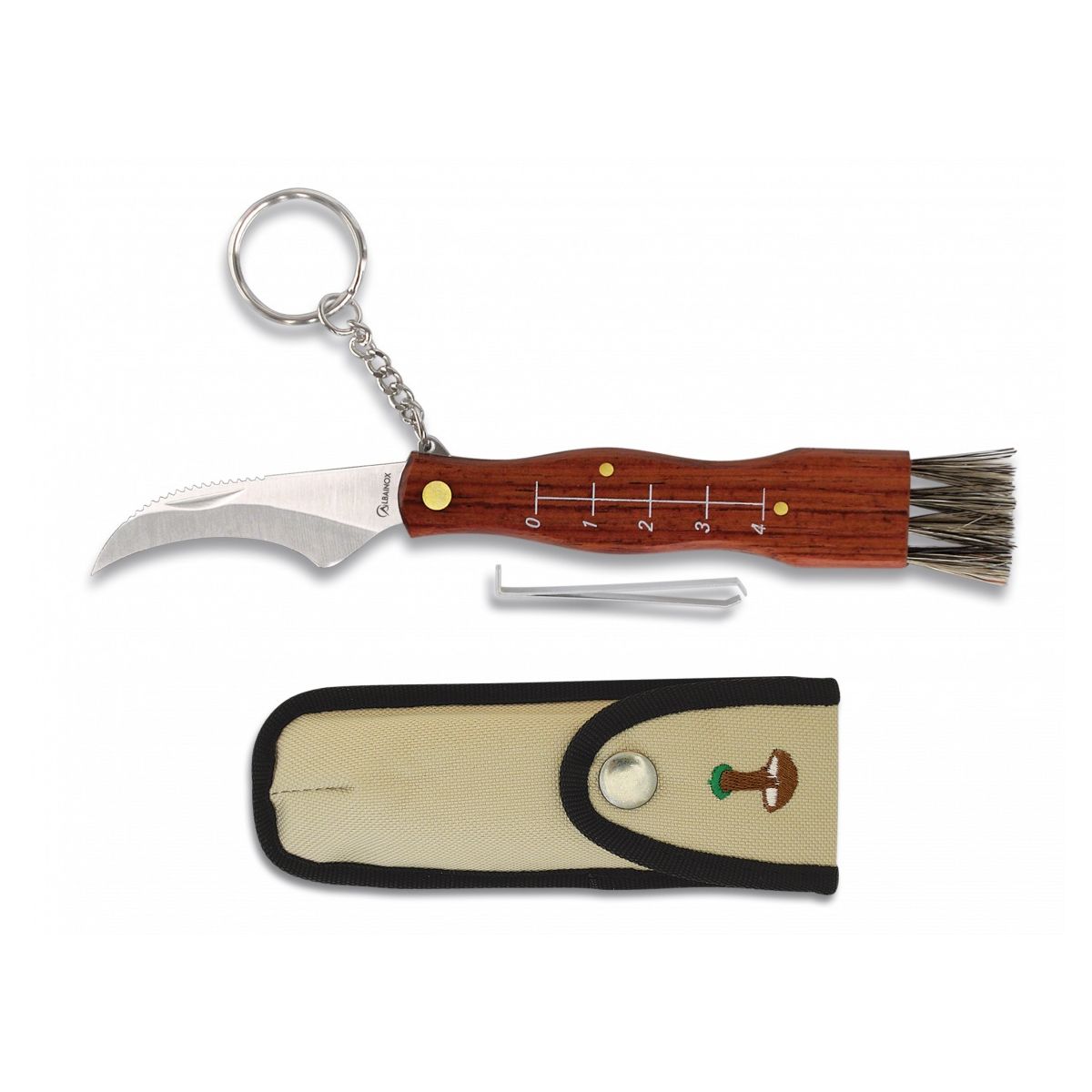 Navaja plegable con pinza y cepillo, hoja 7,2 cm, cadena y funda de nylon